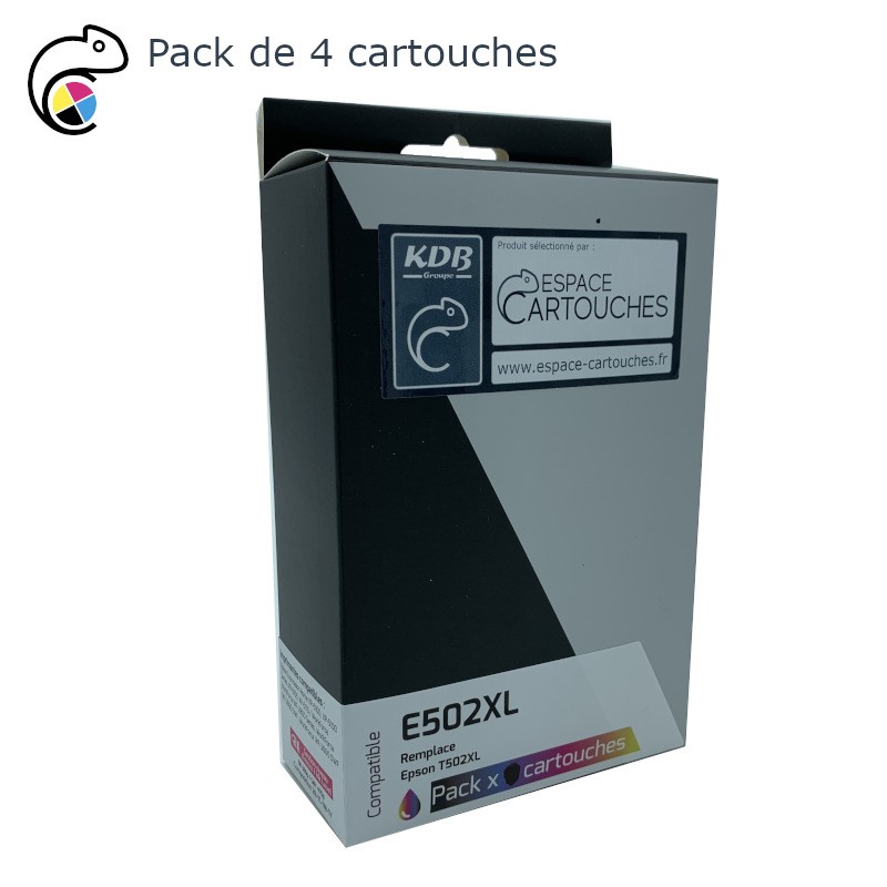 PACK 4 CARTOUCHES COMPATIBLE EPSON 502XL-REMPLACE C13T02W64010 N/C/M/J